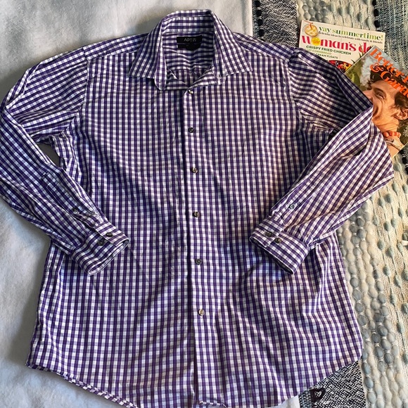 Apt. 9 Checked Poplin Button down Shirt - 17 34/35 - Picture 2 of 5